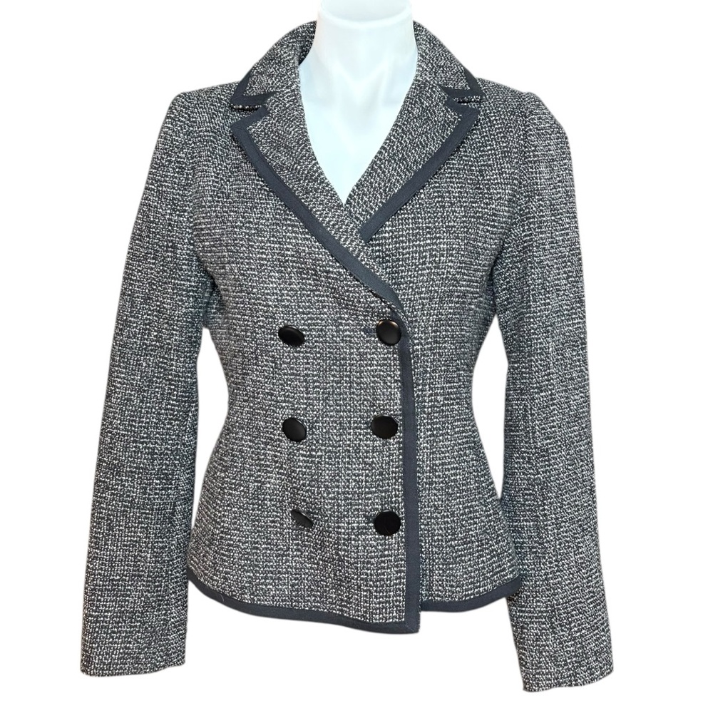 Banana Republic Tweed Black & White Fitted Career Double Breasted Blazer Sz 4